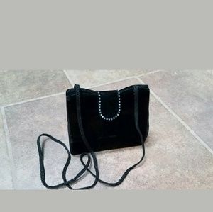 Black Velvet Rhinestone Evening Bag Handbag Purse